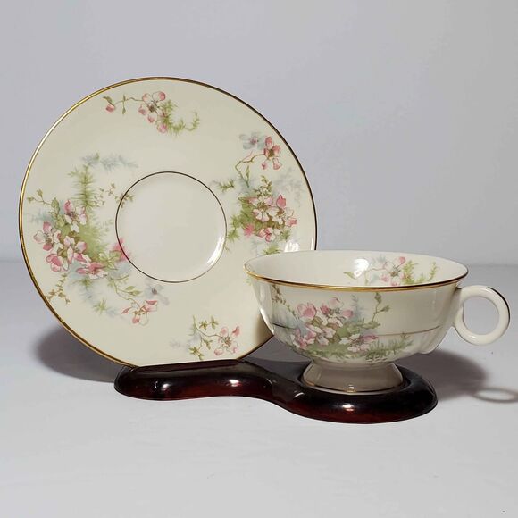 Theodore Haviland Teacup and Saucer Pink Flowers Vintage - Picture 1 of 10